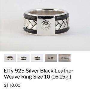 Mens effy silver black leather weave ring